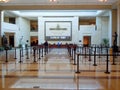 Visitor reception desk inside historic building