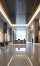 Reception desk and checkpoint at the entrance to a large modern office or hotel, modern visiting services,