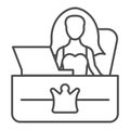 Reception desk thin line icon. Secretary office vector illustration isolated on white. Girl employer outline style