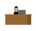 Reception girl and rack. Acceptance of guests. Vector illustration