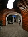 Reception hall with futuristic interior and harmonious brown and white colours