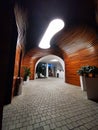 Reception hall with futuristic interior and harmonious brown and white colours