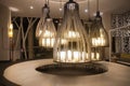 Reception of the hotel. beautiful designer chandeliers, decoration of the hall