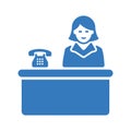 Reception, receptionist, blue version, lobby, office, service icon