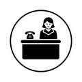 Reception, receptionist, desk, lobby, black version, service icon