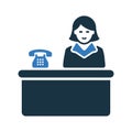 Reception, receptionist, desk, lobby, office, service icon