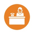 Reception, receptionist, orange color, lobby, office, service icon