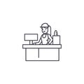 Receptionist woman vector line icon, sign, illustration on background, editable strokes Royalty Free Stock Photo