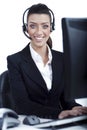 Receptionist at work with headset Royalty Free Stock Photo