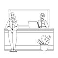 Receptionist Working At Desk In Hotel Lobby Vector