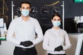 receptionists in medical masks and latex Royalty Free Stock Photo