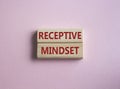 Receptive Mindset symbol. Concept word Receptive Mindset on wooden blocks. Beautiful pink background. Business and Receptive