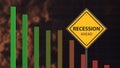 Recession ahead warning symbol with graph Royalty Free Stock Photo