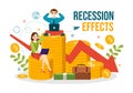 Recession Effects Vector Illustration with Impact on Economic Growth and Economical Activity Decline Result in Flat Cartoon