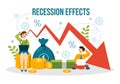 Recession Effects Vector Illustration with Impact on Economic Growth and Economical Activity Decline Result in Flat Cartoon