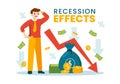 Recession Effects Vector Illustration with Impact on Economic Growth and Economical Activity Decline Result in Flat Cartoon