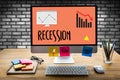 Recession Financial Risk Failure down , Business graph with arrows tending Recession , Recession, global economy crisis , Economy Royalty Free Stock Photo