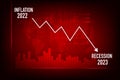 Recession 2023 Graph and stock market slump show global economic crisis in 2023.