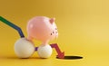 Recession, Inflation and Depression Concepts. Economic Crisis. Red Arrow Falling Down, Business Collapse. Pink Piggy Bank in Royalty Free Stock Photo