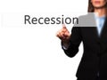 Recession - Isolated female hand touching or pointing to button Royalty Free Stock Photo