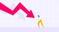 Recession loss and business bankruptcy concept. Young adult woman pushed red crisis arrow downturn vector. Royalty Free Stock Photo