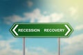 Recession and recovery on green road sign Royalty Free Stock Photo