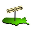 Recession recovery sign on USA map