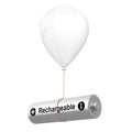 Rechargeable Battery Floating with White Hellium Balloon. 3d Rendering