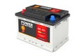 Rechargeable Car Battery 12V Accumulator with Abstract Label. 3d Rendering