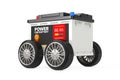 Rechargeable Car Battery 12V Accumulator with Abstract Label with Wheels. 3d Rendering
