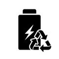 Rechargeable Eco Battery Silhouette Icon. Ecological Renewable Accumulator Glyph Pictogram. Electric Green Energy with