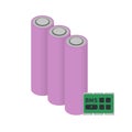 Battery management system green PCB with pink batteries vector icon. Flat BMS sign concept.