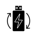 Rechargeable lithium ion battery black glyph manual label icon