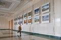 RECHITSA, Belarus - April 20, 2016: A boy ease behaves photo pictures at an exhibition in the cultural center of Black Gold