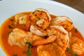 Recipe for Armorican-style monkfish tail, prawns, flambees with cognac