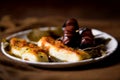 Baked halloumi cheese served with toasts. Royalty Free Stock Photo