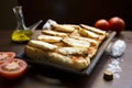 Baked halloumi cheese served with toasts. Royalty Free Stock Photo