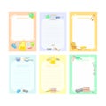 Recipe book blank pages set. Culinary book or cookbook notes, stickers, cards cartoon vector illustration Royalty Free Stock Photo