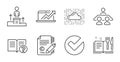 Recipe book, Cloud system and Sales diagram icons set. Copywriting, Business podium and Verify signs. Vector