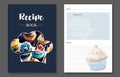 Recipe book template. Watercolor cupcakes. Cook book.