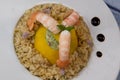 Recipe for Boulghoursotto and mini patisson stuffed with mozarella and basil and its scampi