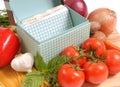 Recipe box with ingredients for spaghetti Royalty Free Stock Photo