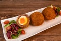 RECIPE FOR BREADED BEEF MEATBALLS STUFFED WITH A SOFT BOILED EGG