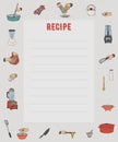 Recipe card. Cookbook page. Design template with kitchen utensils and appliances. Set for restaurant, cafe, bakery and fast food. Royalty Free Stock Photo