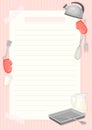 Recipe Card with Kitchen Items and Lines Vector Template