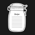 Recipe card with lines text and big jar glass. To use for writing down a recipe. Vector illustration design. Cookbook template Royalty Free Stock Photo