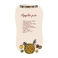 Recipe card template with apple pie, apples and garland. Hand drawn doodle style page for planner and culinary book page Royalty Free Stock Photo