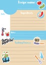 Recipe card template vector illustration in A5 size, vertical format. Cook book for kids cooking class or school Royalty Free Stock Photo