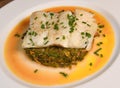 RECIPE FOR CHARD, TOMATO, ONION AND LEMON FONDUE WITH COD FILLET AND CHIVES Royalty Free Stock Photo