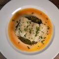 RECIPE FOR CHARD, TOMATO, ONION AND LEMON FONDUE WITH COD FILLET AND CHIVES Royalty Free Stock Photo